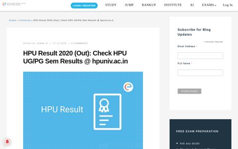 HPU Result 2020 (Out): Check HPU UG/PG Sem Results ...