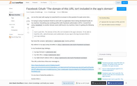 Facebook OAuth "The domain of this URL isn't included in the ...
