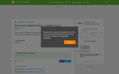 [Resolved] Indiatimes Mail — unable to login