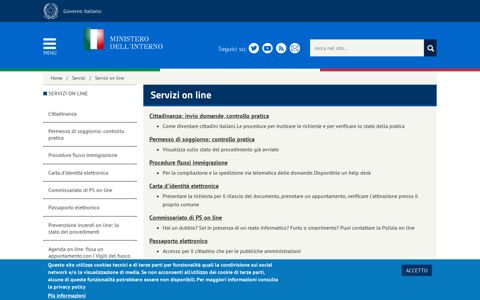 Servizi on line | Ministero dell'Interno