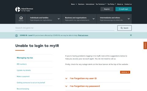 Unable to login to myIR - Ird