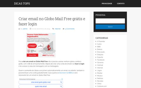 Criar email no Globo Mail Free grátis e fazer login - Dicas Tops