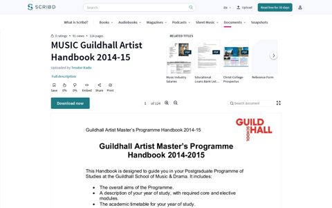 MUSIC Guildhall Artist Handbook 2014-15 | Postgraduate ...