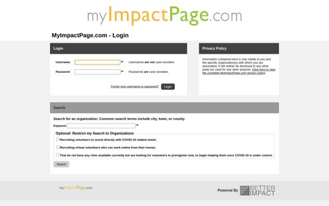 MyImpactPage - Login - Better Impact