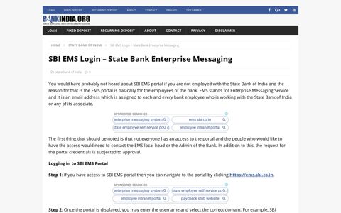SBI EMS Login - State Bank Enterprise Messaging