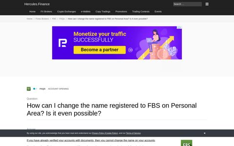 How can I change the name registered to FBS on Personal ...