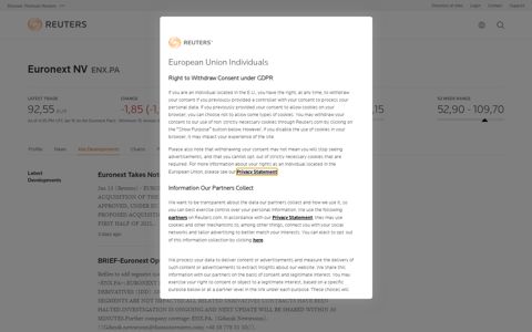 ENX.PA - Euronext NV Key Developments | Reuters
