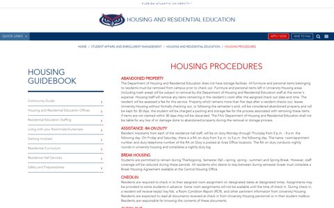 FAU | Housing Procedures - Florida Atlantic University