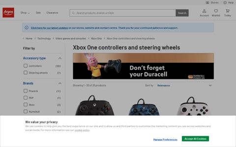 Xbox One controllers and steering wheels | Argos