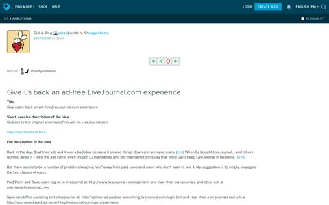 Give us back an ad-free LiveJournal.com experience ...