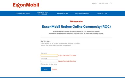 ExxonMobil Retiree Online Community - Login