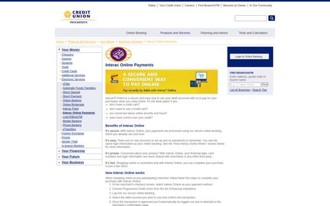 Interac Online Payments - Progressive Credit Union Limited