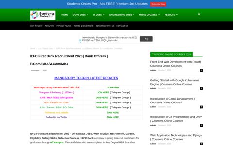 IDFC First Bank Recruitment 2020 | Bank Officers | B.Com ...