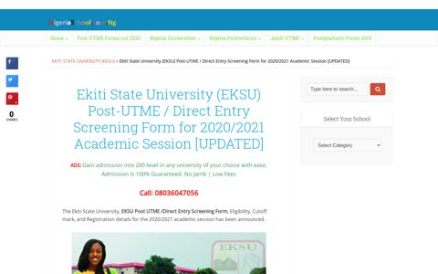 EKSU Post-UTME / DE Form 2020/2021 [Updated]