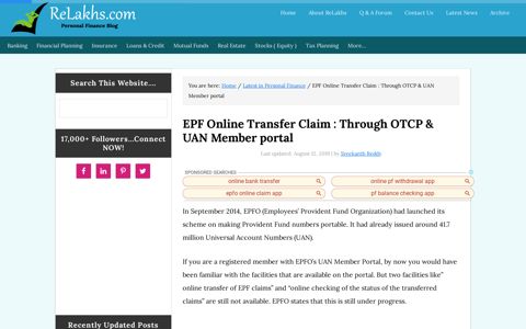 EPF Online Transfer Claim : OTCP & UAN Member Portal
