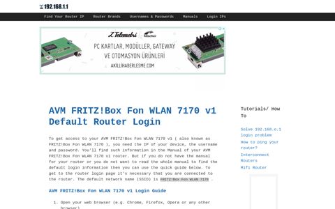 AVM FRITZ!Box Fon WLAN 7170 v1 - Default login IP, default ...