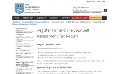 Register For and File your Self Assessment Tax Return | East ...