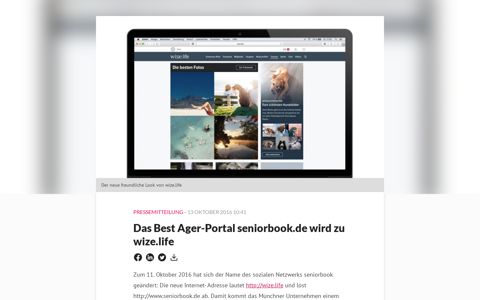 Das Best Ager-Portal seniorbook.de wird zu wize.life ...