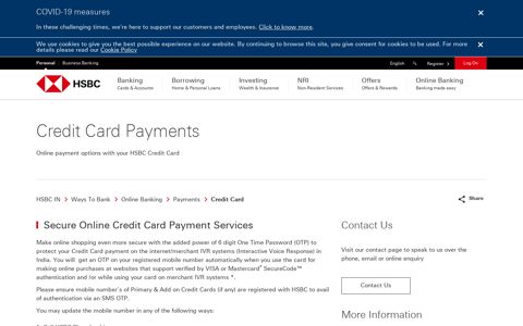 Credit Card Payments | Ways to Bank - HSBC IN - HSBC India