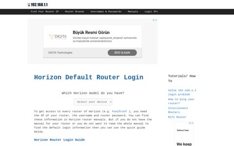 Horizon routers - Login IPs and default usernames & passwords