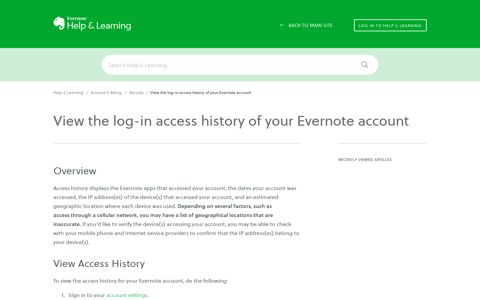View the log-in access history of your Evernote account ...