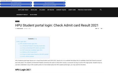 HPU Student portal login: Check Admit card Result 2020-21 -
