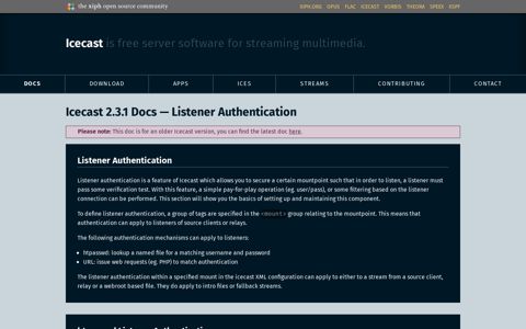 Icecast Docs — Listener Authentication