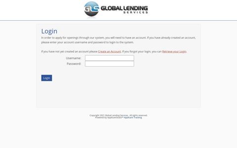 Login - Global Lending Services - ApplicantStack - Login
