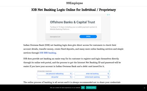 IOB Net Banking Login Online for Individual / Proprietary