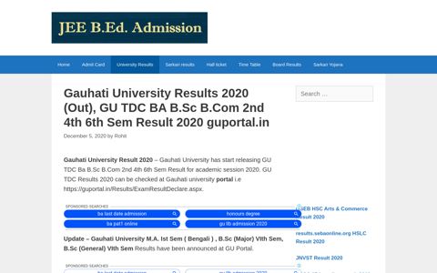 Gauhati University Results 2020 (Out), GU TDC BA B.Sc B ...