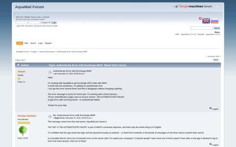 Authenticate Error with Exchange IMAP - AquaMail