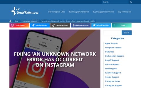 'An Unknown Network Error Has Occurred' Error on Instagram
