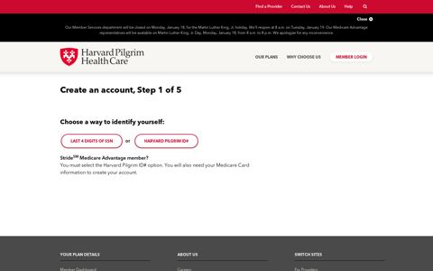 Create an account, Step 1 of 5 - Harvard Pilgrim Health Care