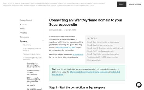 Connecting an IWantMyName domain to your Squarespace site