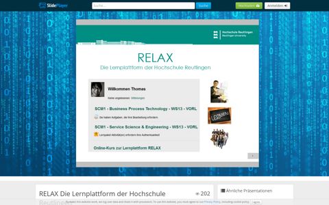RELAX Die Lernplattform der Hochschule Reutlingen - ppt ...