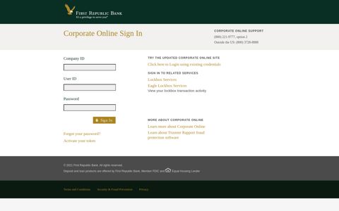 Corporate Online Sign In