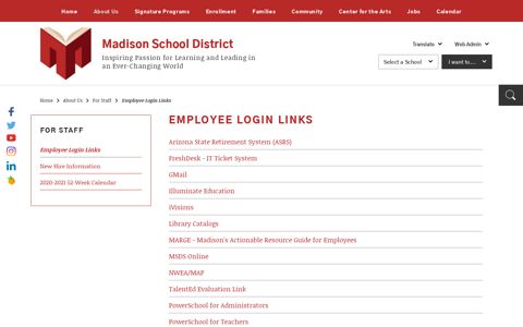 For Staff / Employee Login Links - Madison School District
