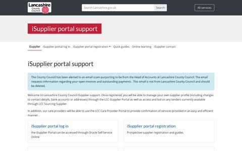iSupplier portal support - Lancashire County Council