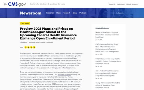 Preview 2021 Plans and Prices on HealthCare.gov Ahead of ...
