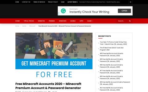 Free Minecraft Accounts 2020 - Minecraft Premium Account ...