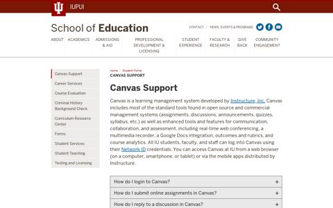 Canvas Support: Student Portal: School of Education: IUPUI