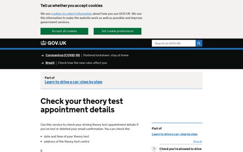 Check your theory test appointment details - GOV.UK