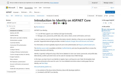 Introduction to Identity on ASP.NET Core | Microsoft Docs
