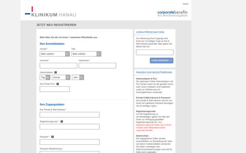 Klinikum Hanau GmbH | Registrierung - Corporate Benefits