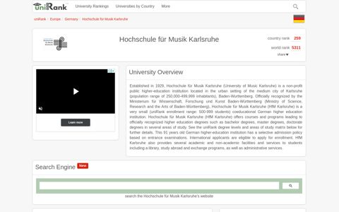 Hochschule für Musik Karlsruhe | Ranking & Review - uniRank