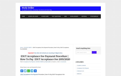 ESUT Acceptance Fee Payment Procedure 2019/2020 | How ...