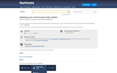 Updating your control panel login details - Fasthosts Customer ...
