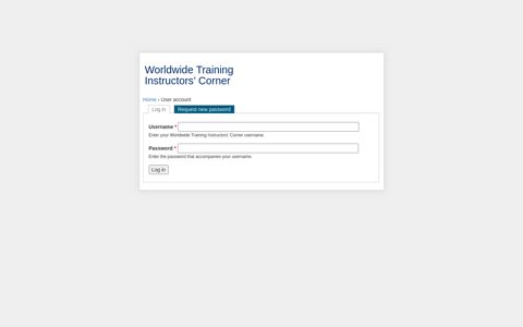 Worldwide Training Instructors' Corner: User account