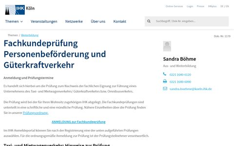 Fachkundeprüfung Personenbeförderung und ... - IHK Köln