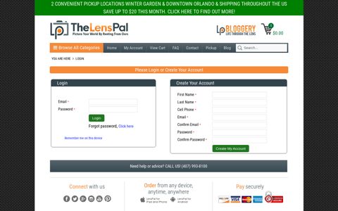 Account Login or New Account Creation Form -The LensPal